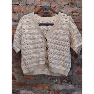 Universal Thread Womens Short Sleeve Cardigan XS Cream Beige Open Knit V Neck